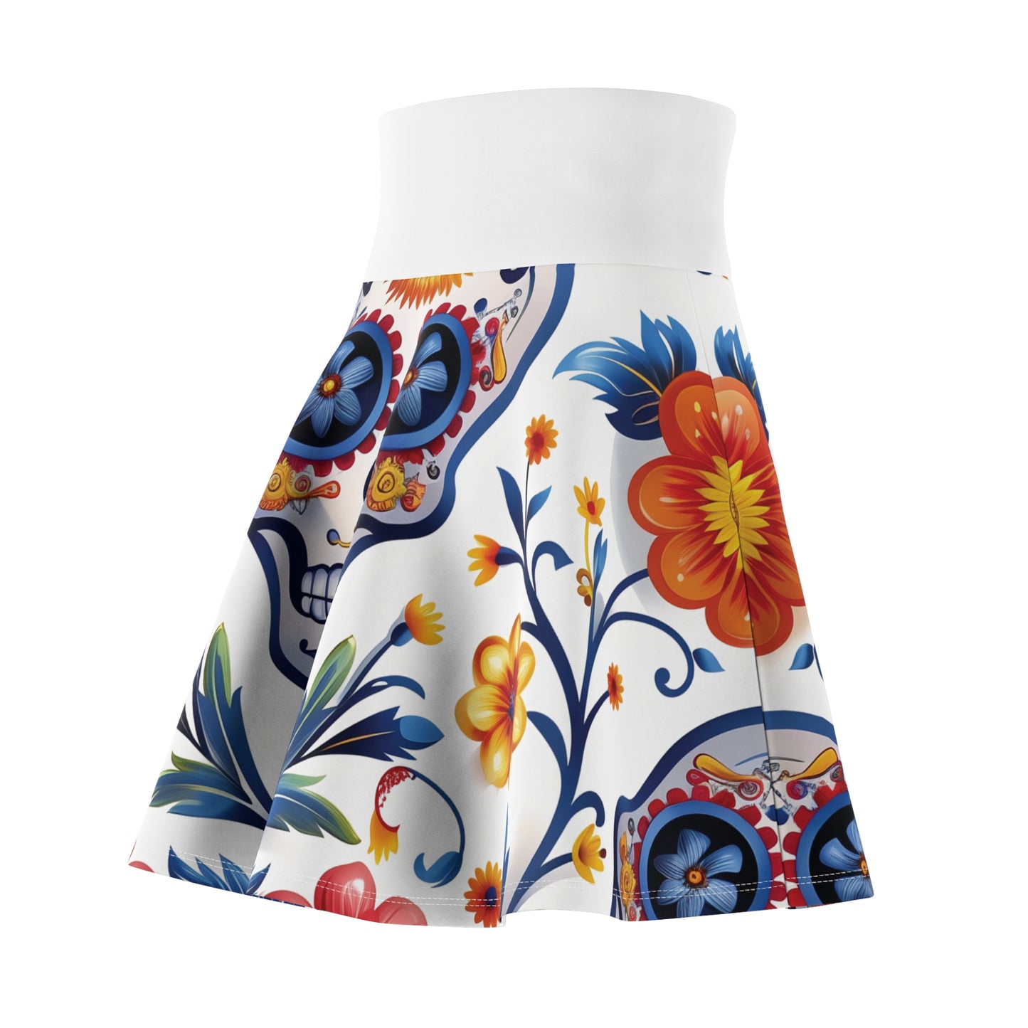 Women's Sugar Skull Pattern Colorful Skater Skirt by Casita De Los Muertos