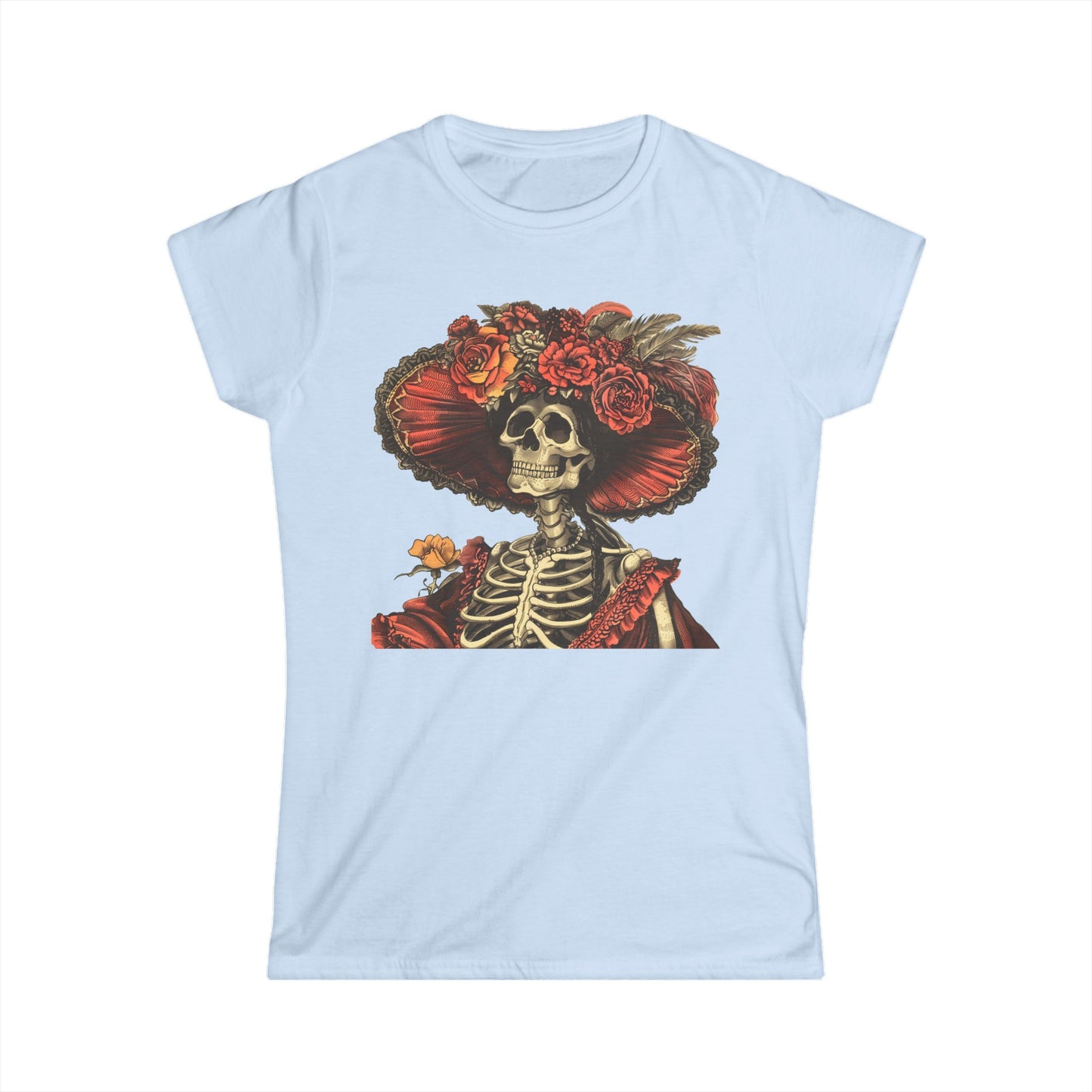 Women's Skeleton Lady Catrina Inspired Day of the Dead Softstyle Tee by Casita De Los Muertos