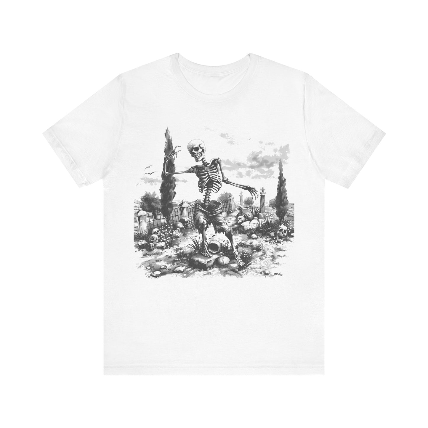 Dancing Skeleton Dia De Los Muertos Unisex Jersey Short Sleeve Tee by Casita De Los Muertos