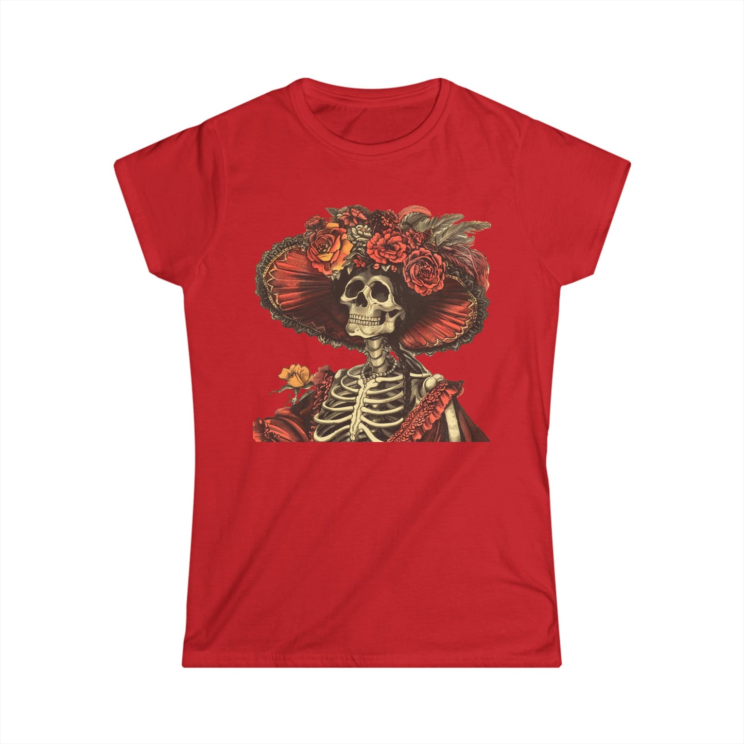 Women's Skeleton Lady Catrina Inspired Day of the Dead Softstyle Tee by Casita De Los Muertos