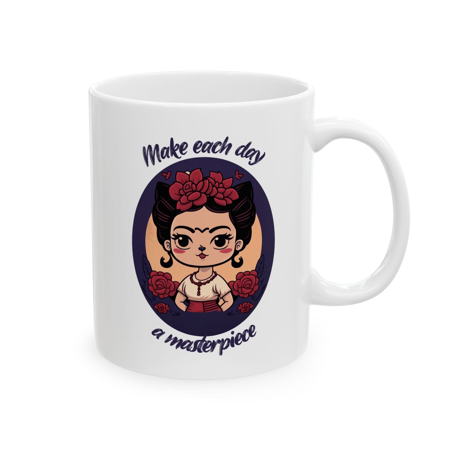 Frida Coffee Mug Cat Make Each Day A Masterpiece Dia De Los Muertos Inspired Kahlo Cat Artist11 oz White Frida Mug