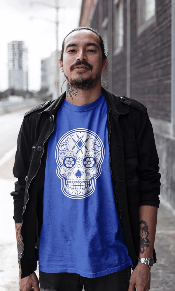 Classic Blue Sugar Skull T Shirt Official Dia De Los Muertos Shirt Royal Blue
