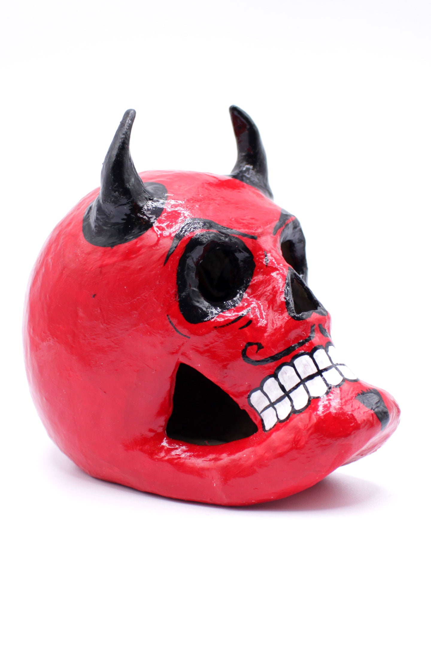 Diablito Calavera Red Skull with Black Horns by Casita De Los Muertos