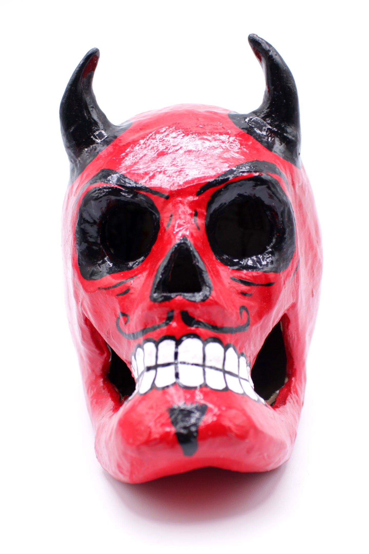 Diablito Calavera Red Skull with Black Horns by Casita De Los Muertos