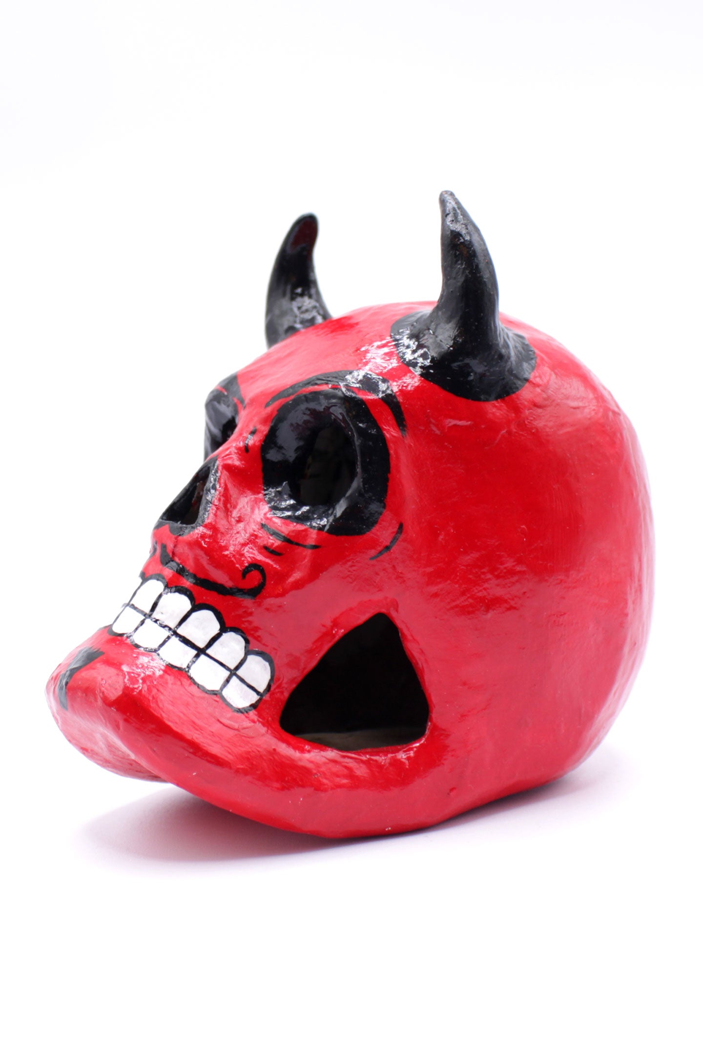 Diablito Calavera Red Skull with Black Horns by Casita De Los Muertos