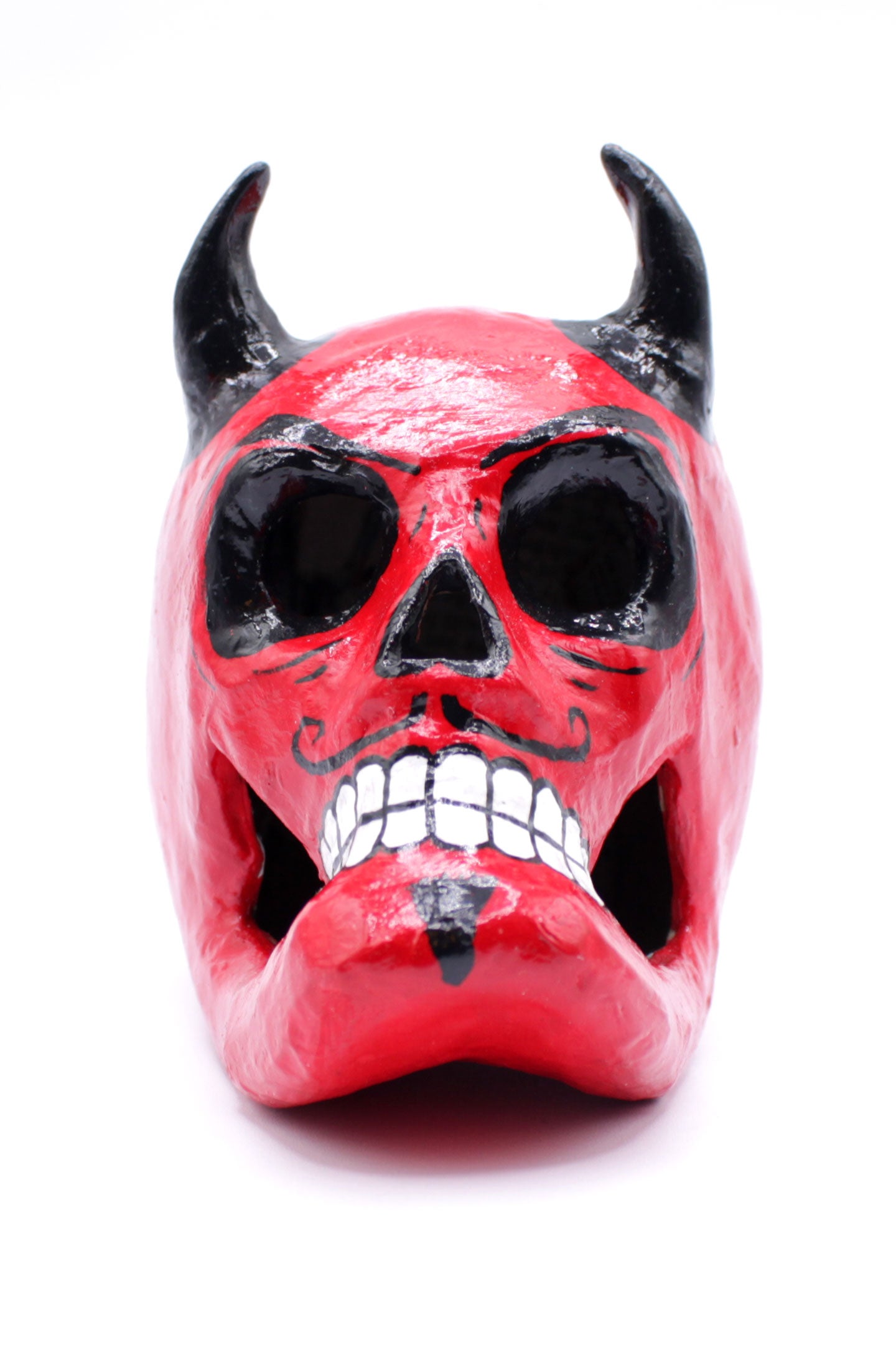 Diablito Calavera Red Skull with Black Horns by Casita De Los Muertos