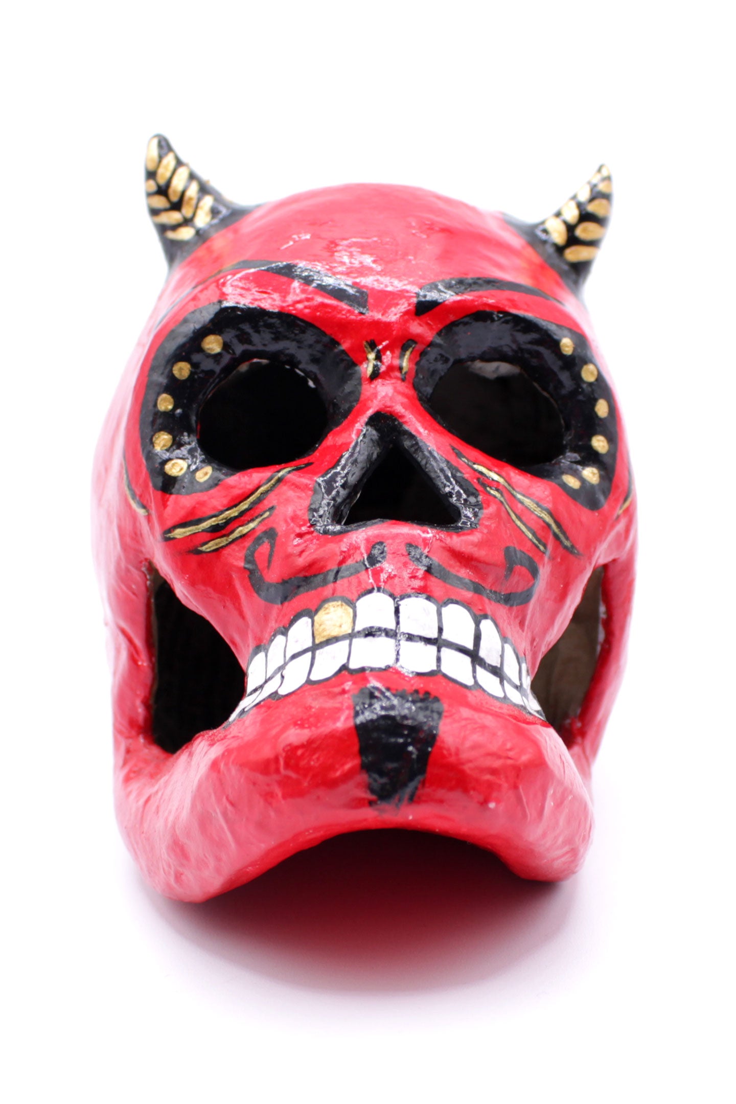Diablito Calavera Red Skull with Gold Judas by Casita De Los Muertos