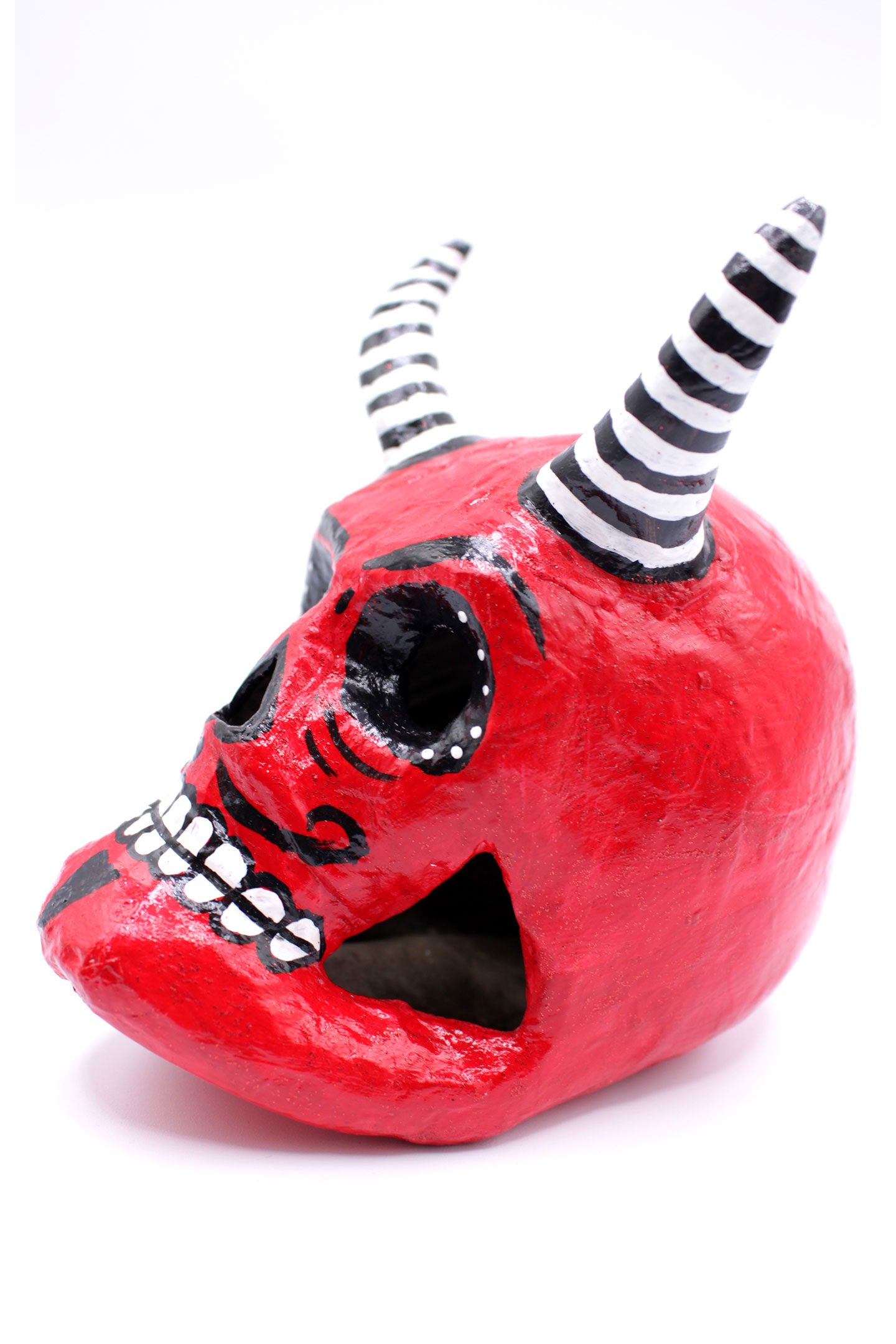 Diablito Judas Calavera Red Skull with Stripes by Casita De Los Muertos