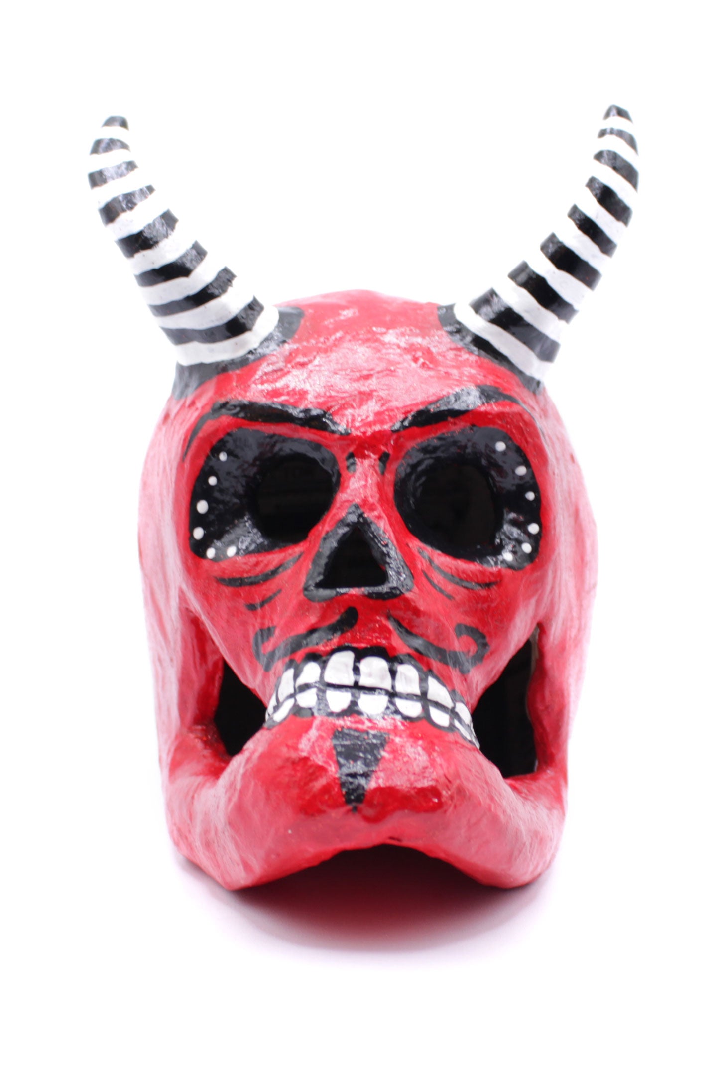 Diablito Judas Calavera Red Skull with Stripes by Casita De Los Muertos