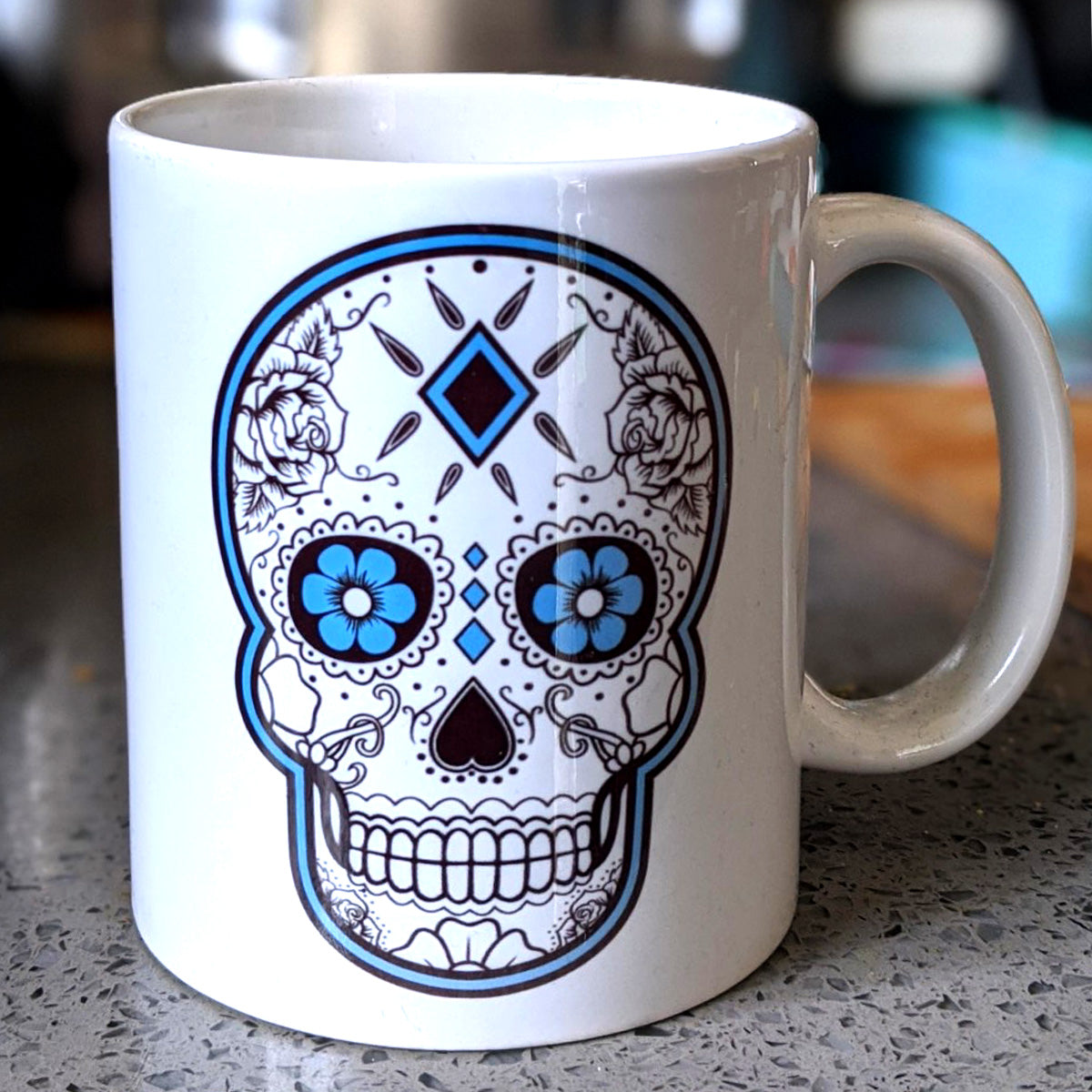Sugar Skull Coffee Mug Dia De Los Muertos Inspired 11 oz White Skull Coffee Mug