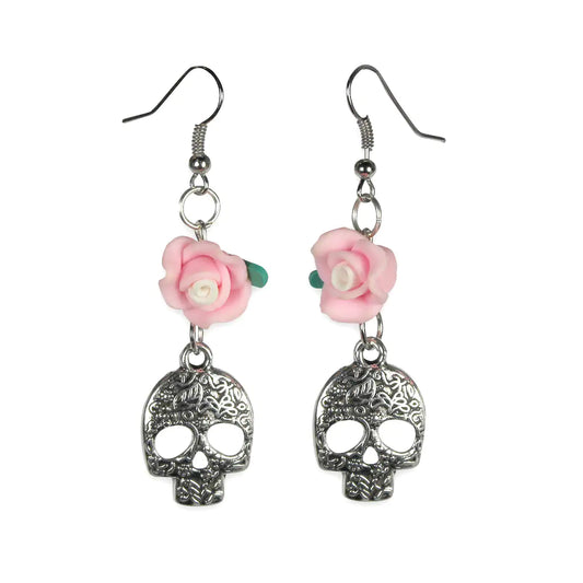 Alternative Fashion, Skull Earrings with Crosses, Classic Earrings by Casita De Los Muertos