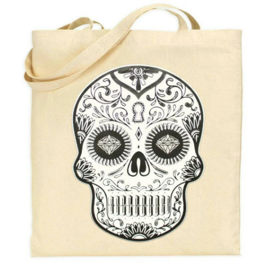 Dia De Los Muertos Tote Bag Sugar Skull Canvas Tote Natural by Casita De Los Muertos