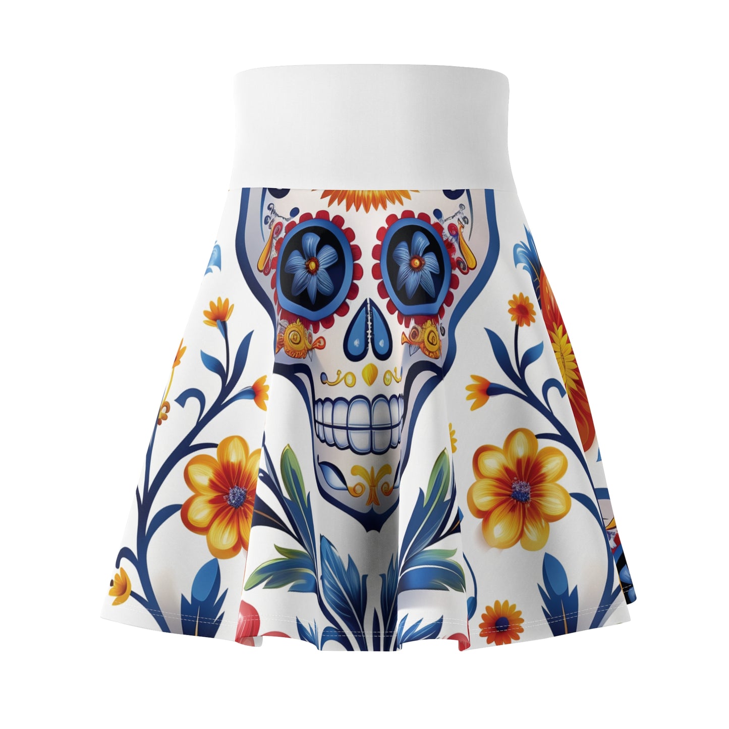 Women's Sugar Skull Pattern Colorful Skater Skirt by Casita De Los Muertos