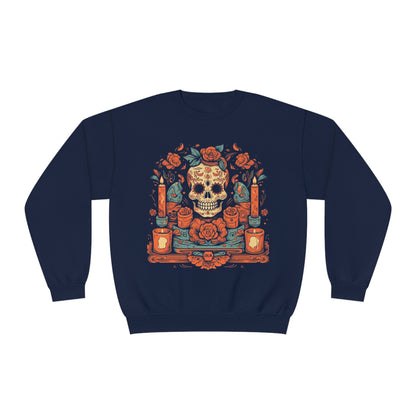 Day of the Dead Colorful Candle Skulls, Unisex Pullover Sweater by Casita De Los Muertos