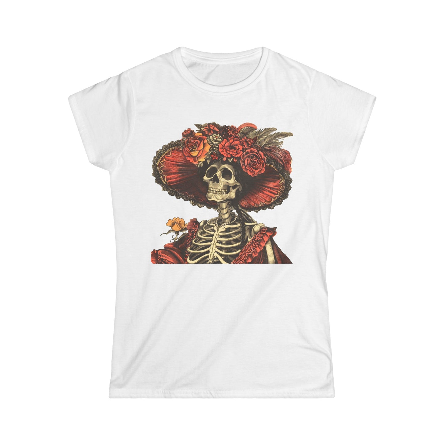 Women's Skeleton Lady Catrina Inspired Day of the Dead Softstyle Tee by Casita De Los Muertos