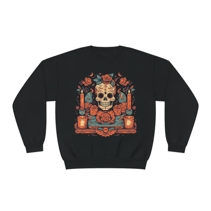 Day of the Dead Colorful Candle Skulls, Unisex Pullover Sweater by Casita De Los Muertos