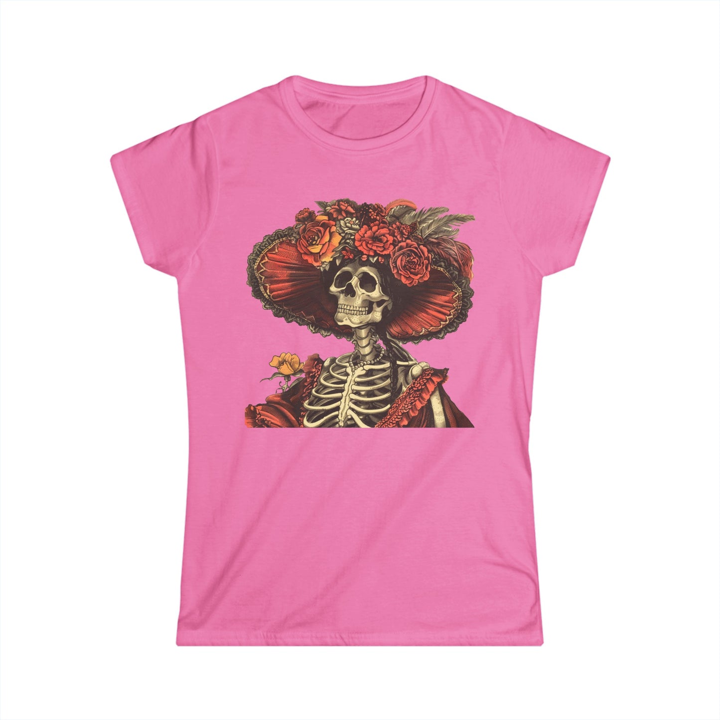 Women's Skeleton Lady Catrina Inspired Day of the Dead Softstyle Tee by Casita De Los Muertos
