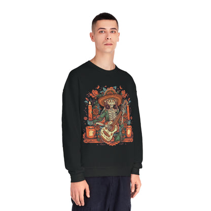 Lady of Music Day of the Dead Colorful Guitar Skeleton Unisex Pullover Sweater by Casita De Los Muertos