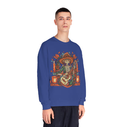 Lady of Music Day of the Dead Colorful Guitar Skeleton Unisex Pullover Sweater by Casita De Los Muertos