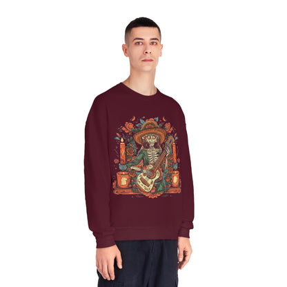 Lady of Music Day of the Dead Colorful Guitar Skeleton Unisex Pullover Sweater by Casita De Los Muertos