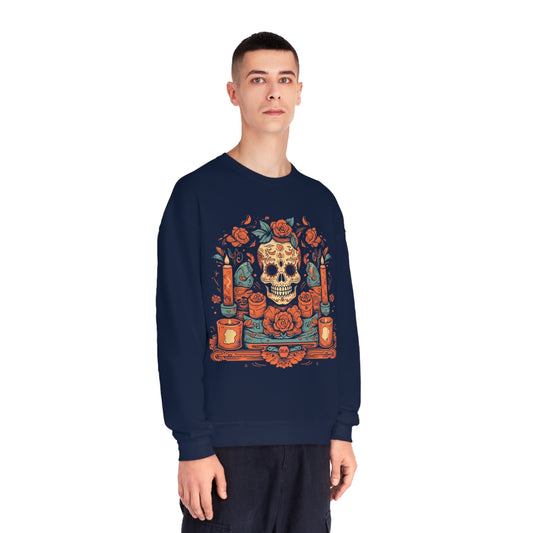 Day of the Dead Colorful Candle Skulls, Unisex Pullover Sweater by Casita De Los Muertos