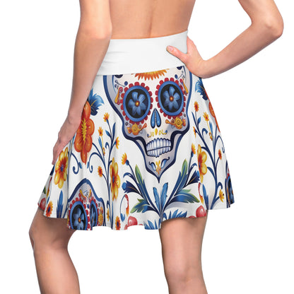 Women's Sugar Skull Pattern Colorful Skater Skirt by Casita De Los Muertos