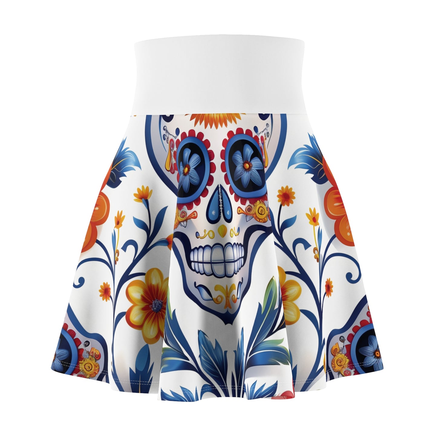 Women's Sugar Skull Pattern Colorful Skater Skirt by Casita De Los Muertos