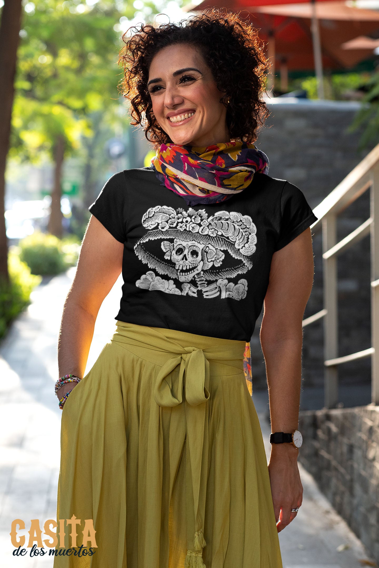 Women’s Day of the Dead, La Calavera Catrina T Shirt, Dapper Skeleton, Black Shirt by Casita De Los Muertos