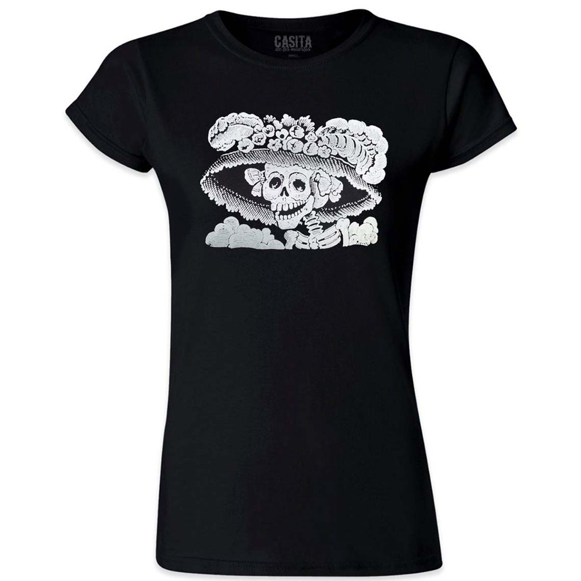 Women’s Day of the Dead, La Calavera Catrina T Shirt, Dapper Skeleton, Black Shirt by Casita De Los Muertos