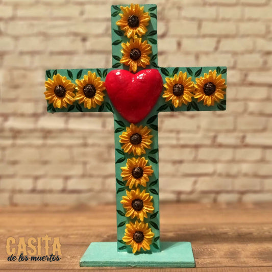 Dia De Los Muertos Flower Wooden Cross, Day of the Dead Hand Painted Daisy Cross by Casita De Los Muertos