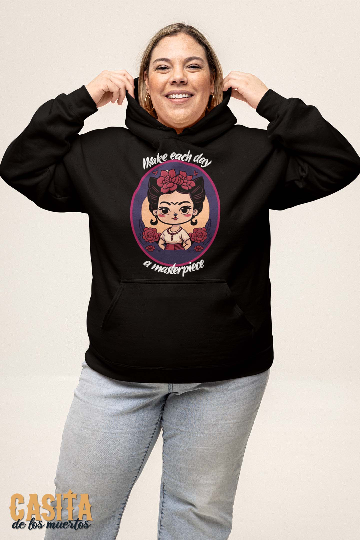 Frida Cat Hoodie Make Each Day A Masterpiece Dia De Los Muertos Inspired Kahlo Cat Artist