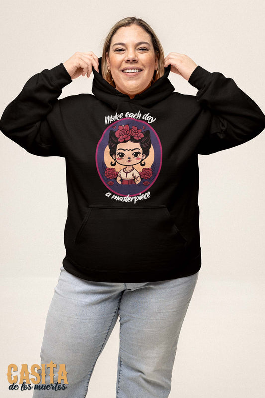 Frida Cat Hoodie Make Each Day A Masterpiece Dia De Los Muertos Inspired Kahlo Cat Artist