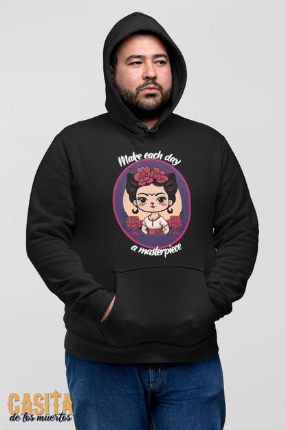 Frida Cat Hoodie Make Each Day A Masterpiece Dia De Los Muertos Inspired Kahlo Cat Artist