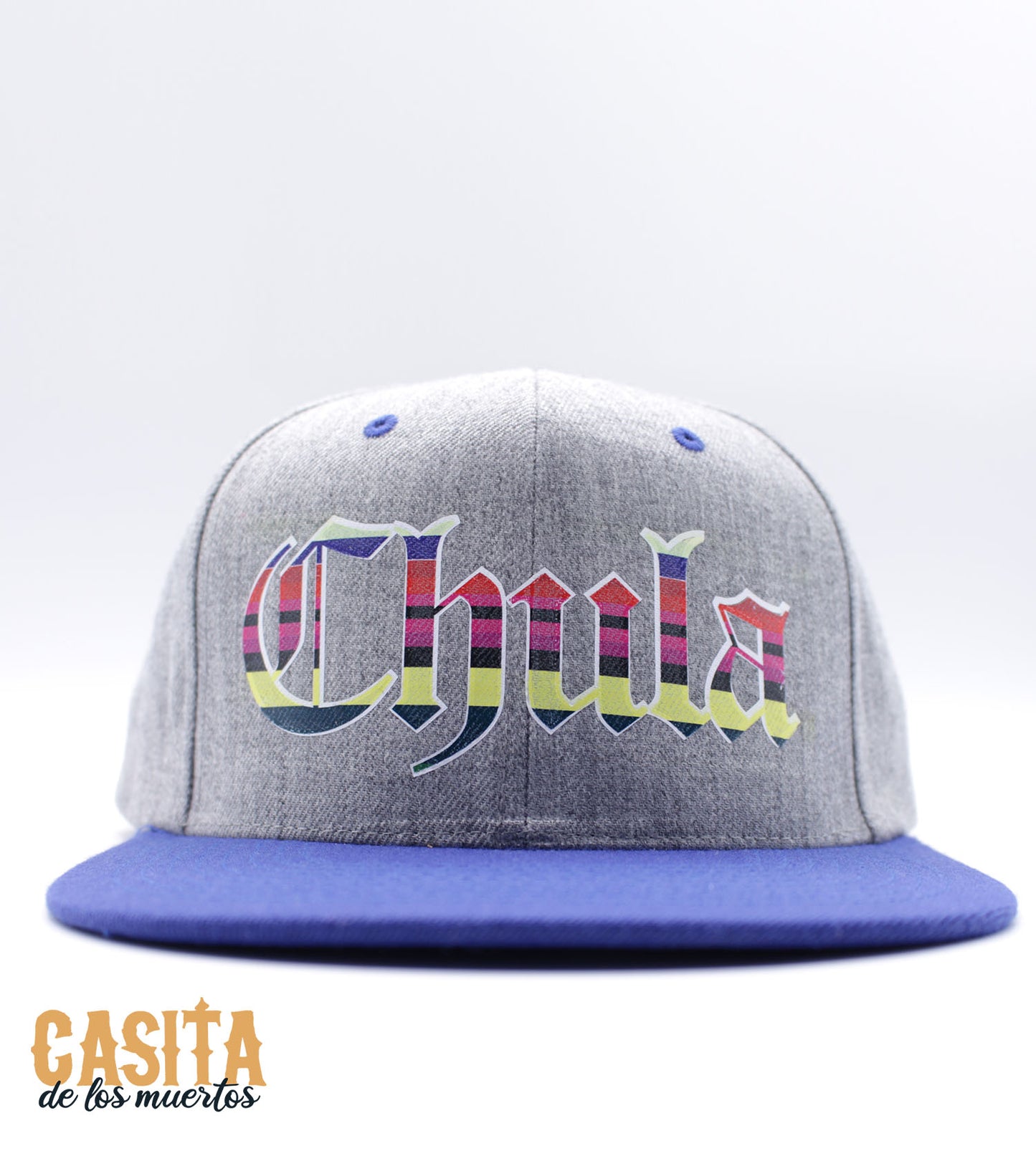 Chula Hat, Beauty Slogan Snapback Blue and Grey, One Size Fits All by Casita De Los Muertos