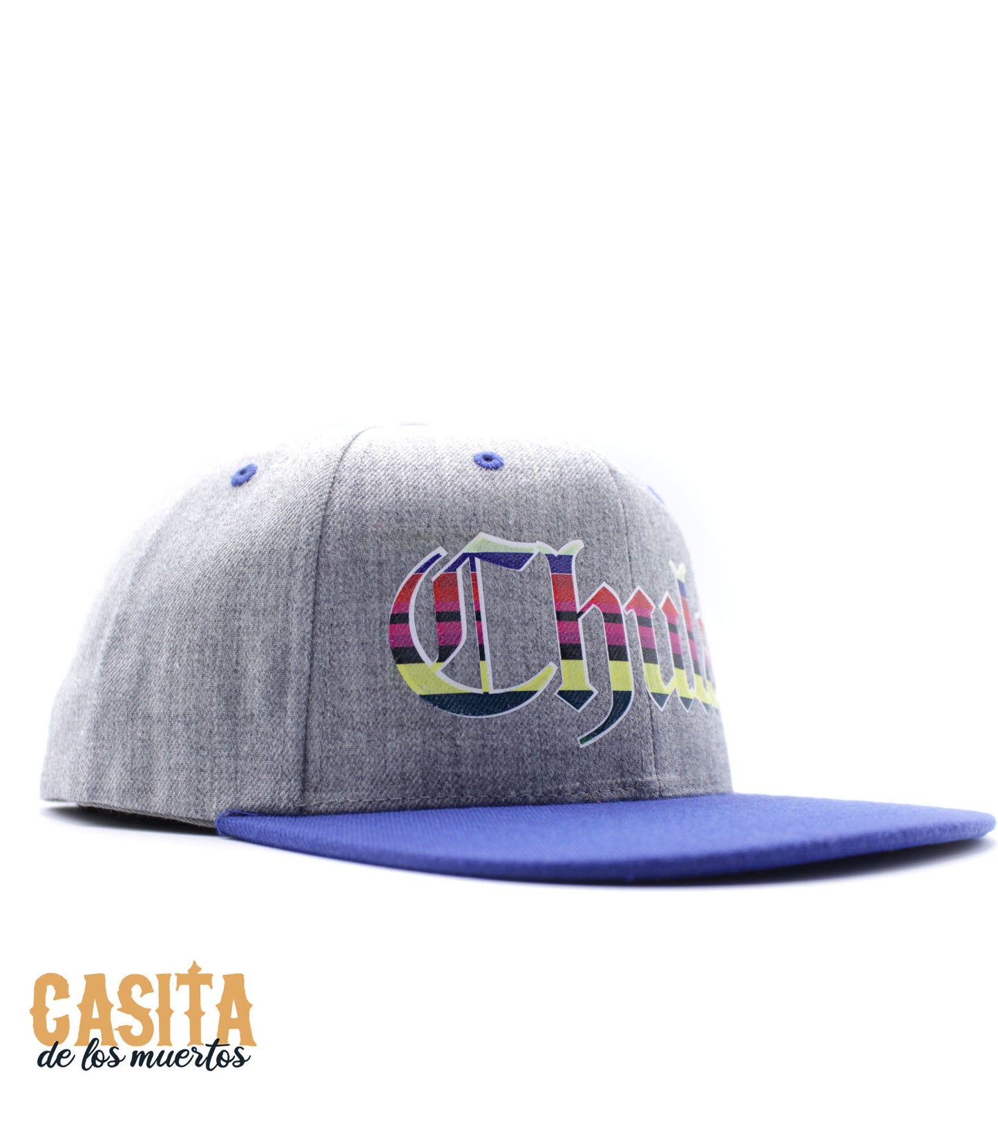 Chula Hat, Beauty Slogan Snapback Blue and Grey, One Size Fits All by Casita De Los Muertos