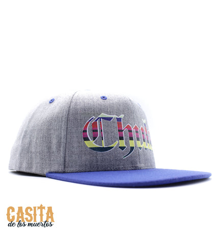 Chula Hat, Beauty Slogan Snapback Blue and Grey, One Size Fits All by Casita De Los Muertos