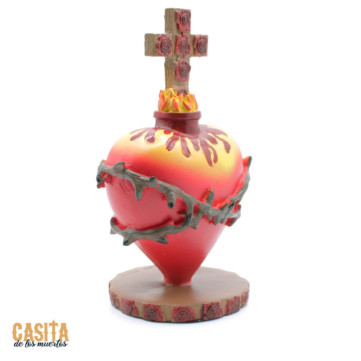 Sacred Cross and Heart Dia De Los Muertos Statue, Red Heart Traditional Statue by Casita De Los Muertos