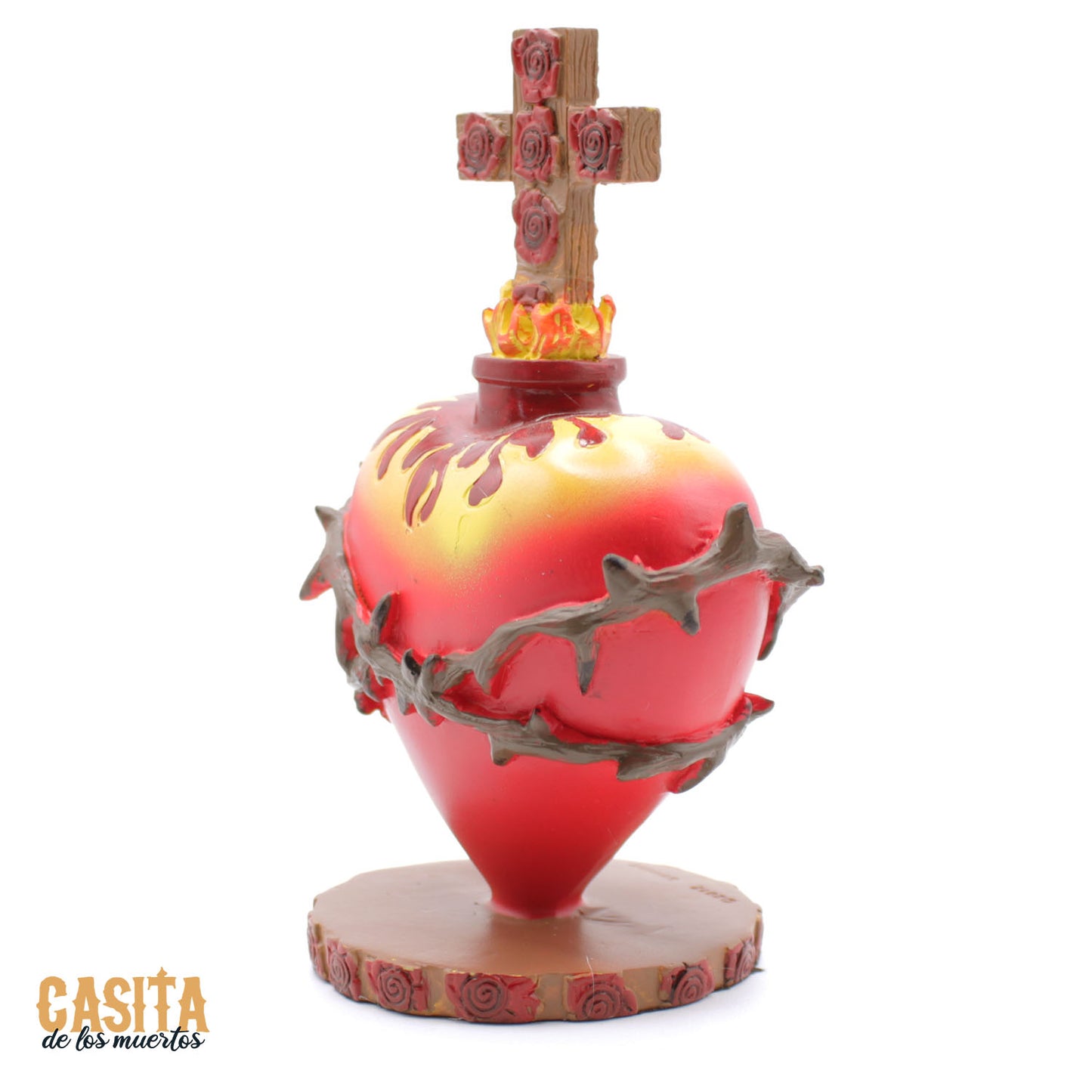 Sacred Cross and Heart Dia De Los Muertos Statue, Red Heart Traditional Statue by Casita De Los Muertos