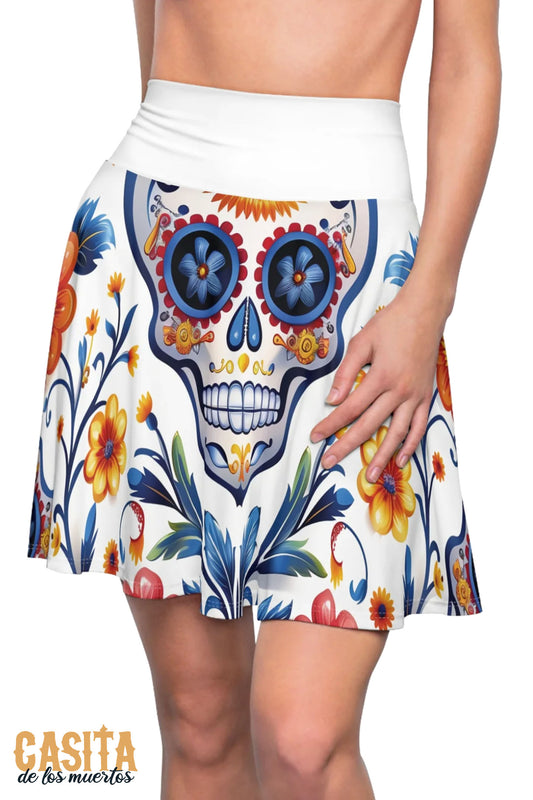 Women's Sugar Skull Pattern Colorful Skater Skirt by Casita De Los Muertos