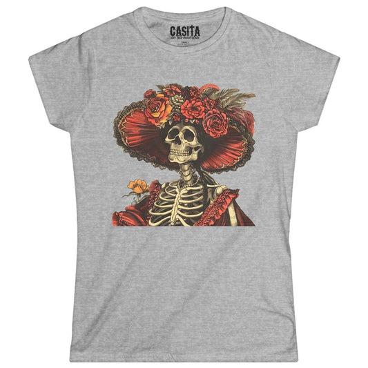 Women's Skeleton Lady Catrina Inspired Day of the Dead Softstyle Tee by Casita De Los Muertos