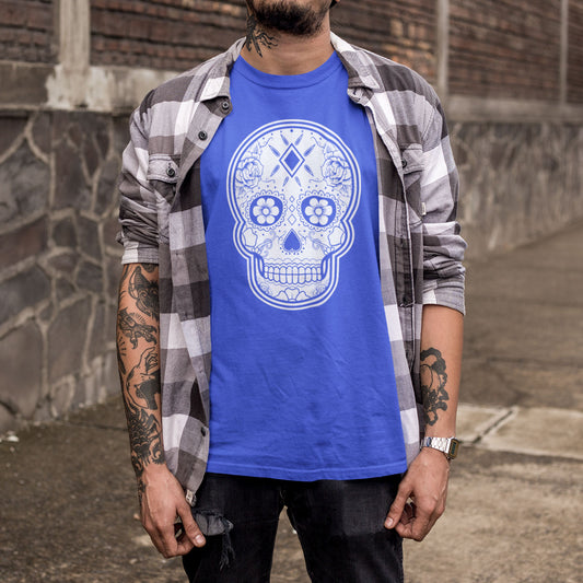 Classic Blue Sugar Skull T Shirt Official Dia De Los Muertos Shirt Royal Blue