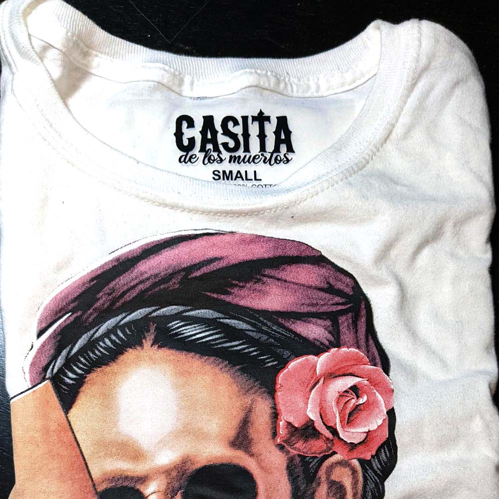 Women’s Frida Skeleton Self Portrait with Monkey T Shirt Black by Casita De Los Muertos