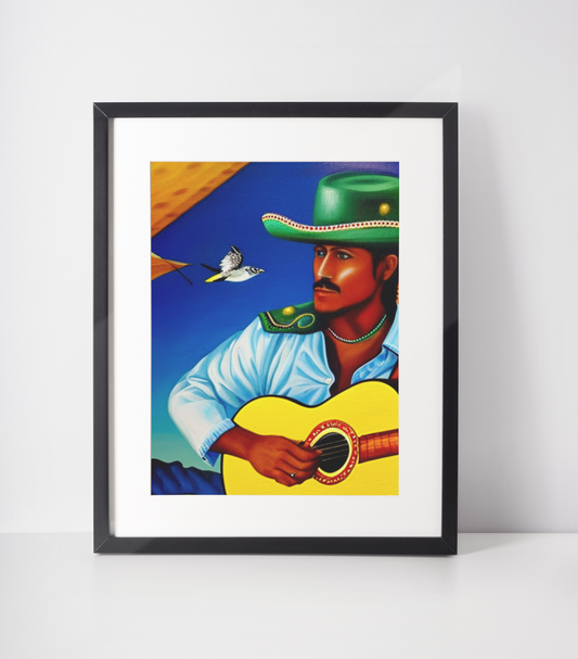 Folk Guitar Printable Painting, Man Playing Old Guitar Wall Art Decor, Country Inspired Print, Digital Print Wall Decor