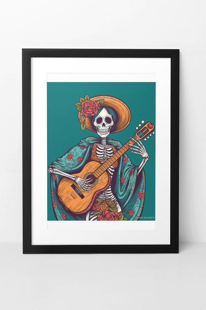 Skeleton Guitarist Print Painting, Mexican Wall Art Calavera Print Decor, Muerto Musician Inspired Print, Wall Decor