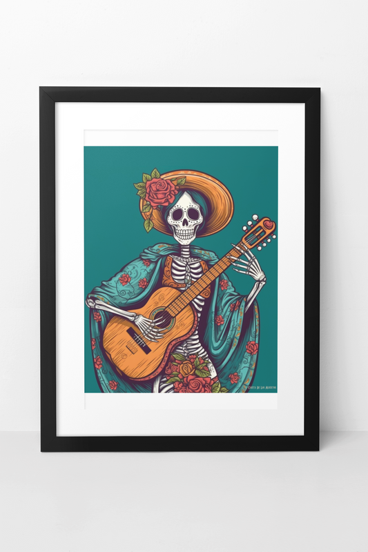 Skeleton Guitarist Print Painting, Mexican Wall Art Calavera Print Decor, Muerto Musician Inspired Print, Wall Decor