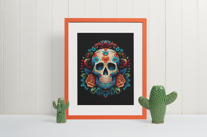 Calavera Wall Art, Sugar Skulls Art Digital Print Mexican Decor, Dia De Los Muertos Art Inspired Print, Wall Decor