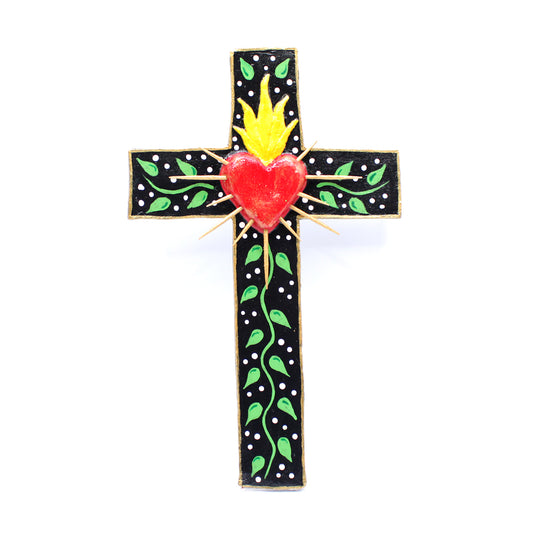 Dia De Los Muertos Cross, Hand Crafted Clay Flowered Cross, Day of the Dead Hand Painted Cross by Casita De Los Muertos