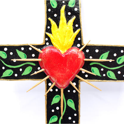 Dia De Los Muertos Cross, Hand Crafted Clay Flowered Cross, Day of the Dead Hand Painted Cross by Casita De Los Muertos