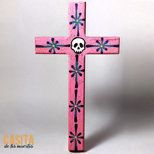Dia De Los Muertos Wooden Cross, Day of the Dead Hand Painted Sugar Skull Cross by Casita De Los Muertos