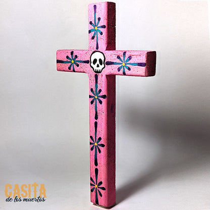 Dia De Los Muertos Wooden Cross, Day of the Dead Hand Painted Sugar Skull Cross by Casita De Los Muertos